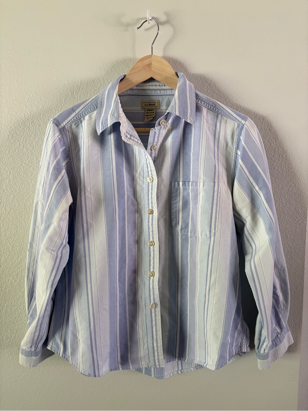 Cottagecore Light Blue & White Cotton Striped Button-Down M Petite L.L. Bean